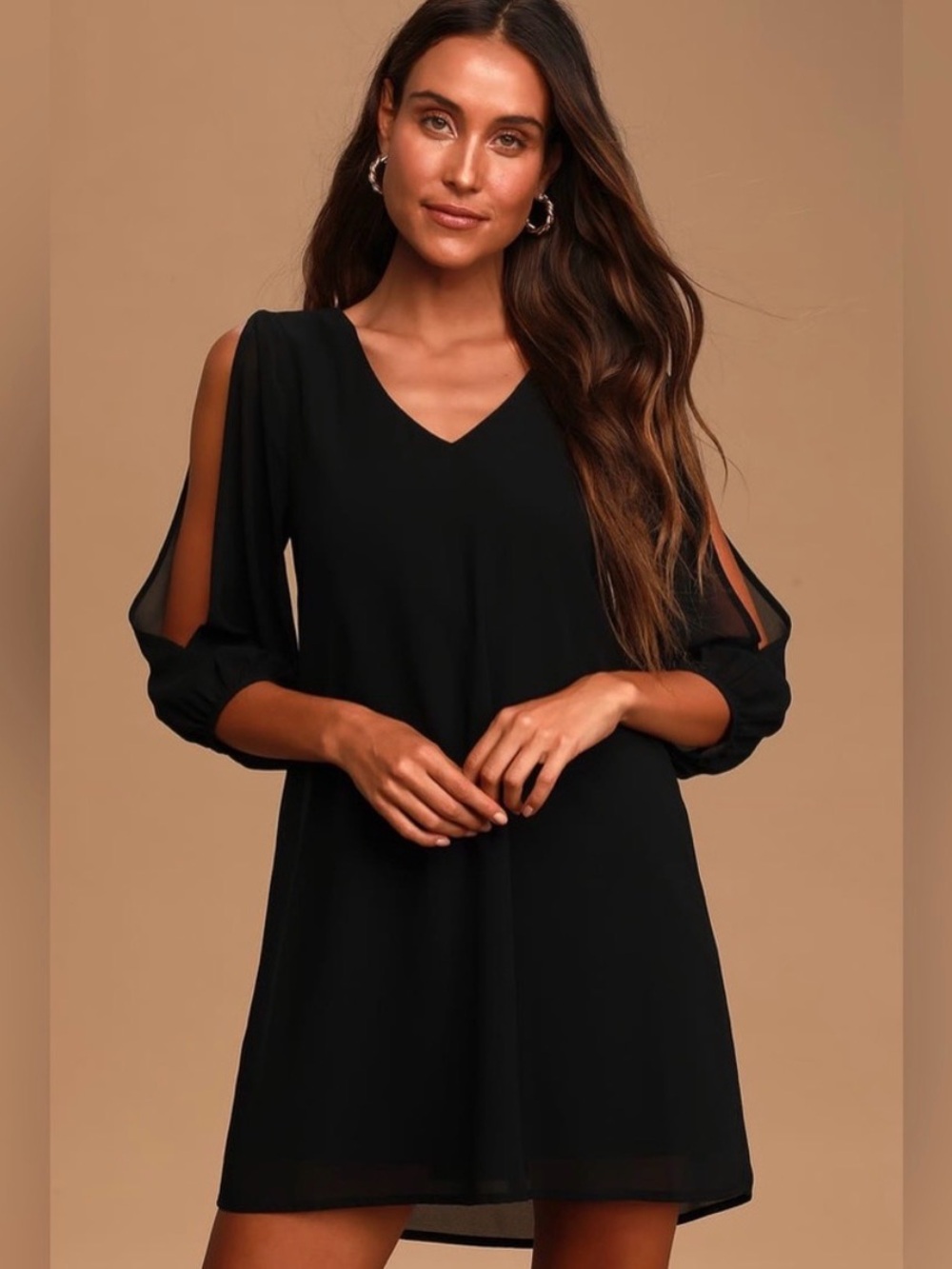 Lulu's Black Sheer-Sleeve V-Neck Tunic Dress